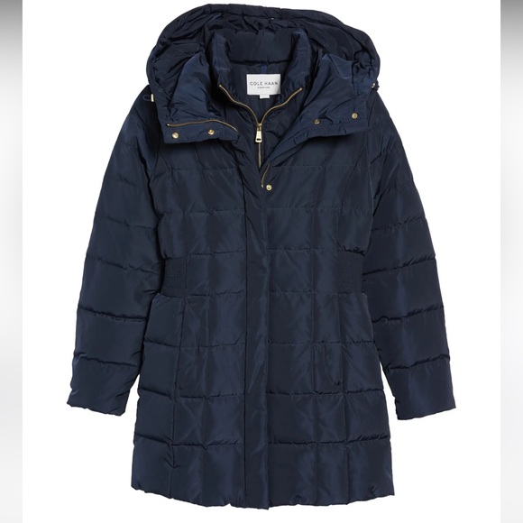 Cole Haan puffer hooded down/feather jacket! Navy blue’ New’ size Medium - Picture 14 of 14